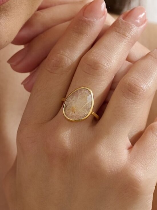 Handmade Jewelry - Statement Ring Gold Rutile Quartz Gold Vermeil Beautiful Faceted Rutile Quartz